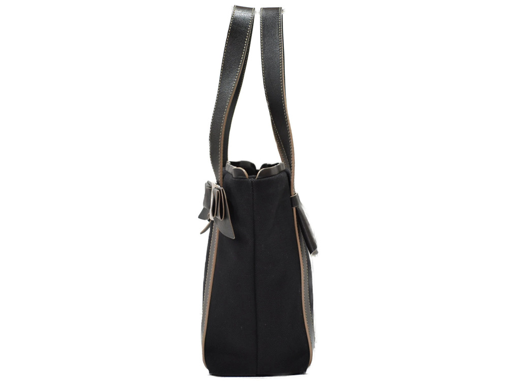 Salvatore Ferragamo Black Handbag Canvas Rion Vara Leather Black